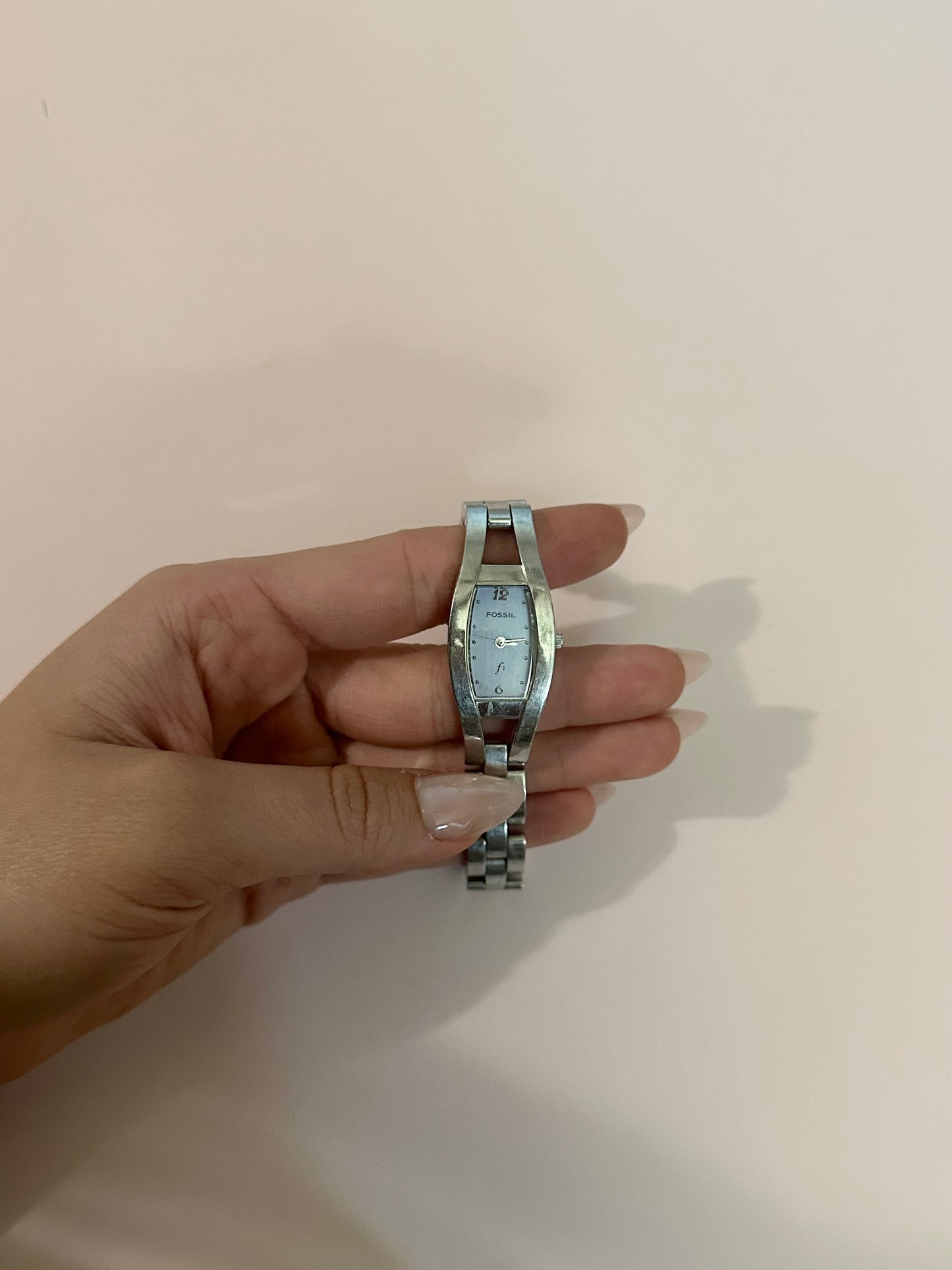 Silver Fossil band with purple face 7inches