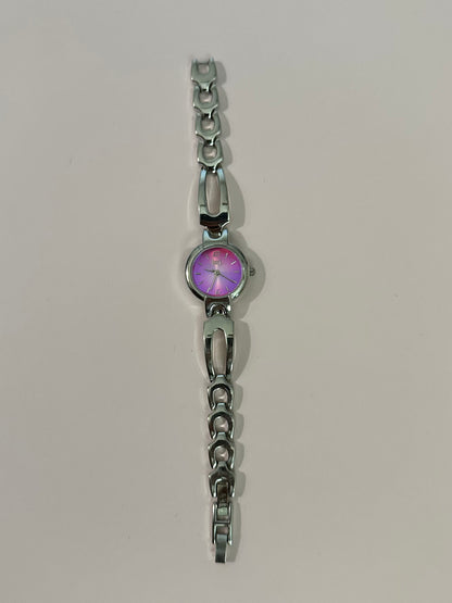Vintage silvered band with pink and purple face