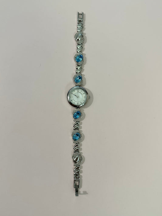 Silver Christian Benet with blue gems 7.5 inches