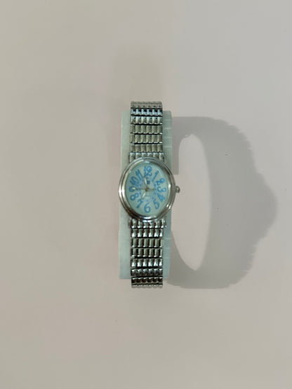Silver Faded Glory Watch with Blue Face 7.5 inches
