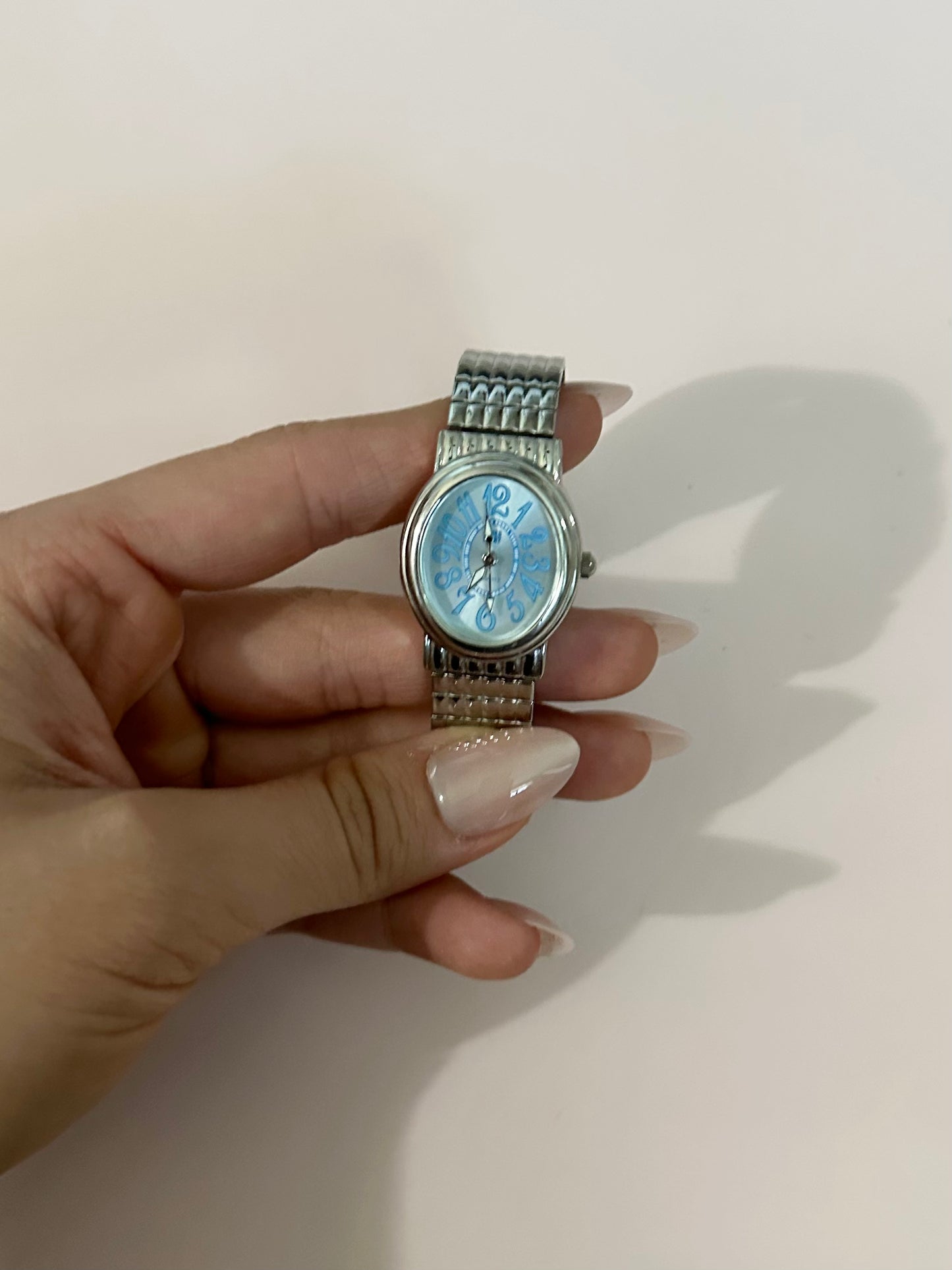 Silver Faded Glory Watch with Blue Face 7.5 inches