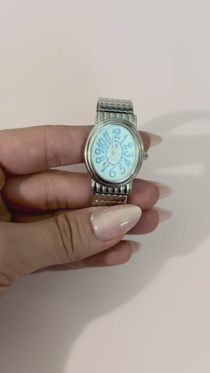 Silver Faded Glory Watch with Blue Face 7.5 inches