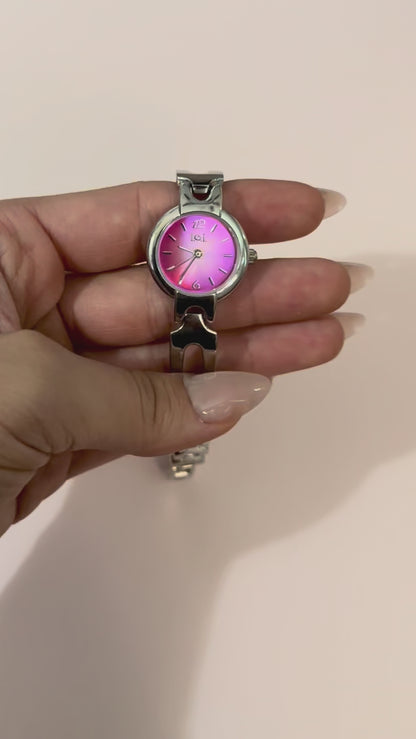 Vintage silvered band with pink and purple face